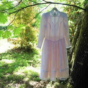Vintage Gunne Sax  by Jessica McClintock Lace Over Pink Statin Dress